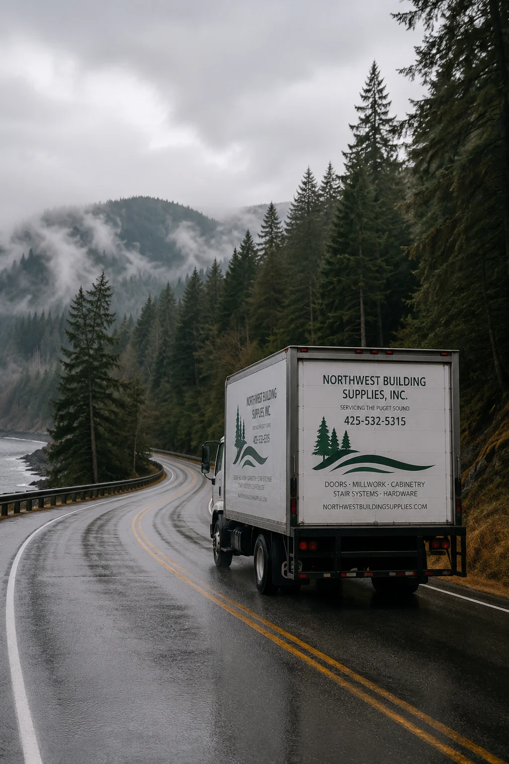 NWBS delivery truck loaded with a banded interior package ready for jobsite drop