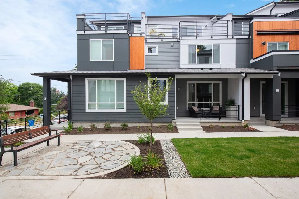 Towns on 145th by Intracorp Homes — cedar-clad PNW contemporary townhomes in Shoreline